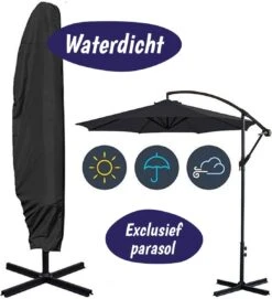 Merkloos Parasolhoes Met Rits En Trekkoord – Beschermhoes Voor Zweefparasol & Staande Parasol – Waterdicht Afdekhoes – Hoes Voor Hangparasol – Inclusief Opberghoes – Zwart - 205 Cm