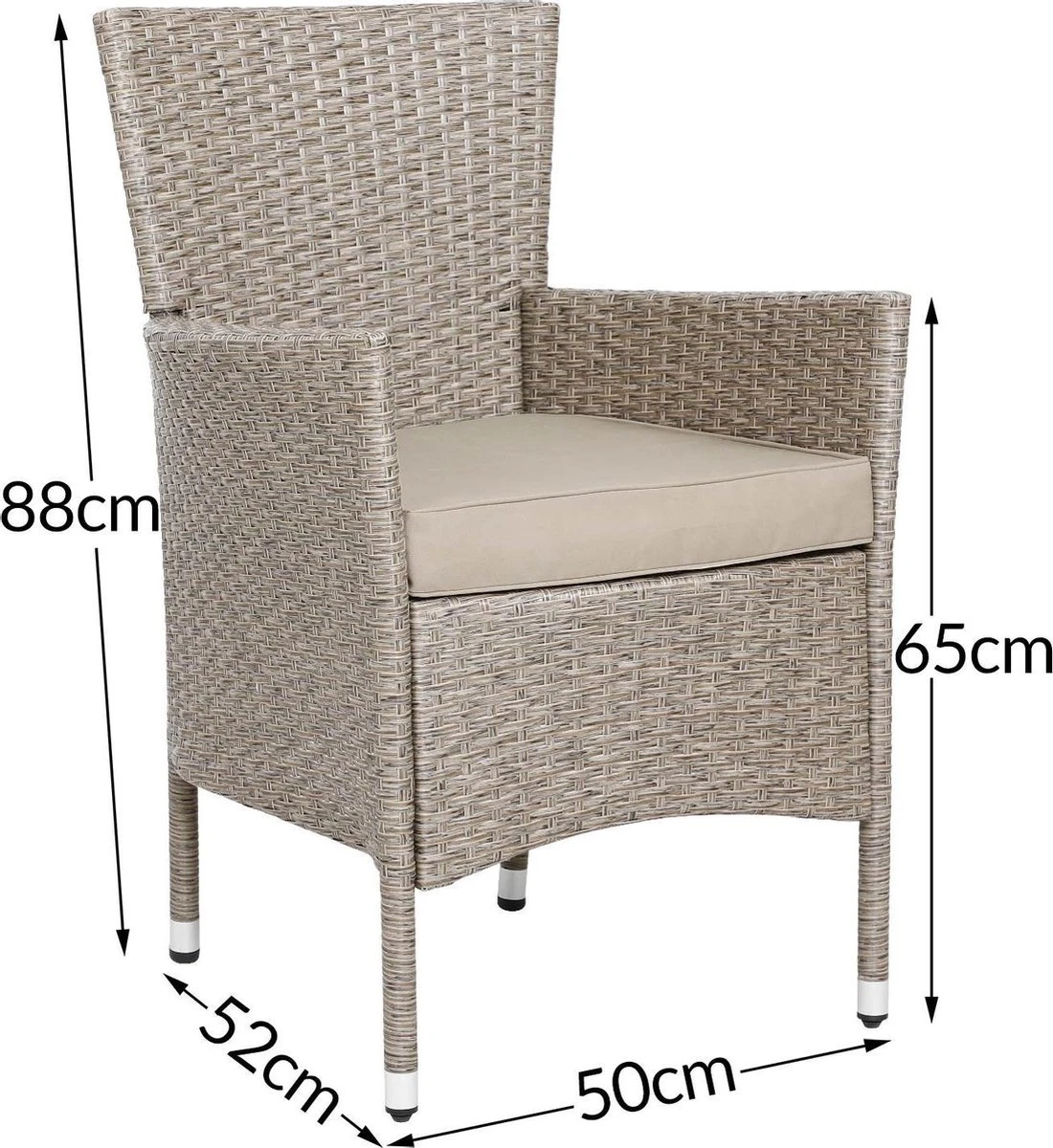 Casaria Polyrattan Tuinset - 4 Stoelen & Tafel 90x90 Cm - Beige Grijs - Afbeelding 4