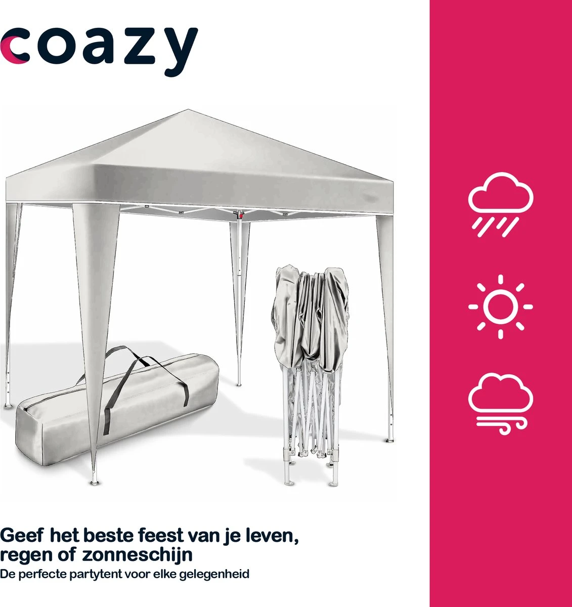 Coazy Waterdichte Partytent 3x3 Meter Opvouwbaar - Paviljoen - Easy Up - Pop-up Tent Met Haringen, Touw En Anti Slip Poten - Waterdicht - Partytenten Weerbestendig - Afbeelding 4