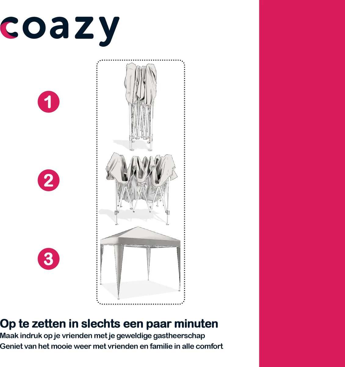 Coazy Waterdichte Partytent 3x3 Meter Opvouwbaar - Paviljoen - Easy Up - Pop-up Tent Met Haringen, Touw En Anti Slip Poten - Waterdicht - Partytenten Weerbestendig - Afbeelding 9