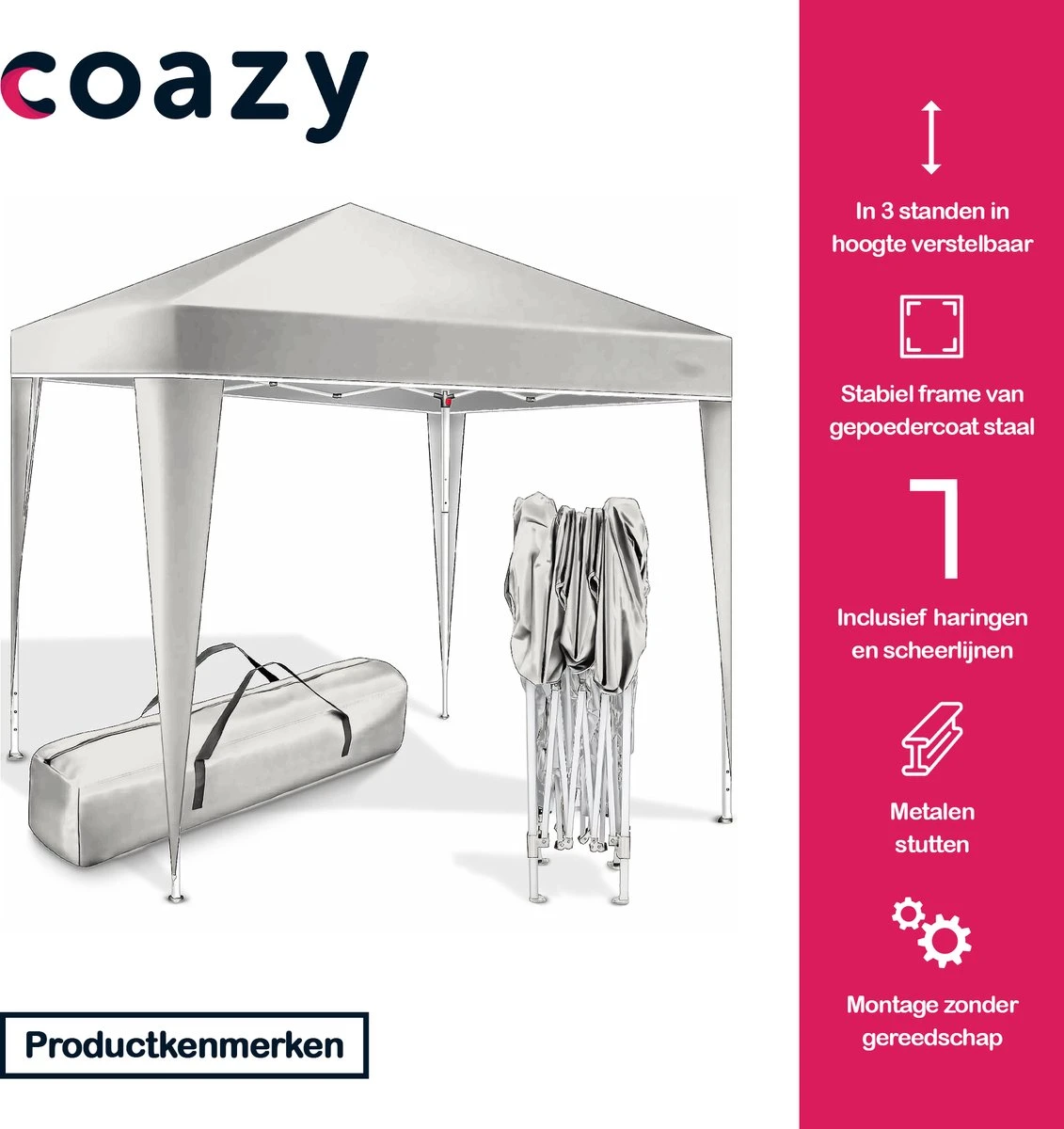 Coazy Waterdichte Partytent 3x3 Meter Opvouwbaar - Paviljoen - Easy Up - Pop-up Tent Met Haringen, Touw En Anti Slip Poten - Waterdicht - Partytenten Weerbestendig - Afbeelding 10