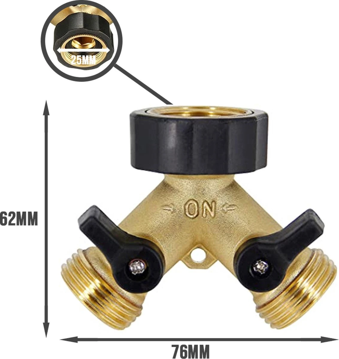 Y Stuk Kraan - Kraan Splitter - Waterverdeler - Buitenkraan - Waterverdeler 2 Weg – Messing - Afzonderlijk Af Te Sluiten - Afbeelding 2