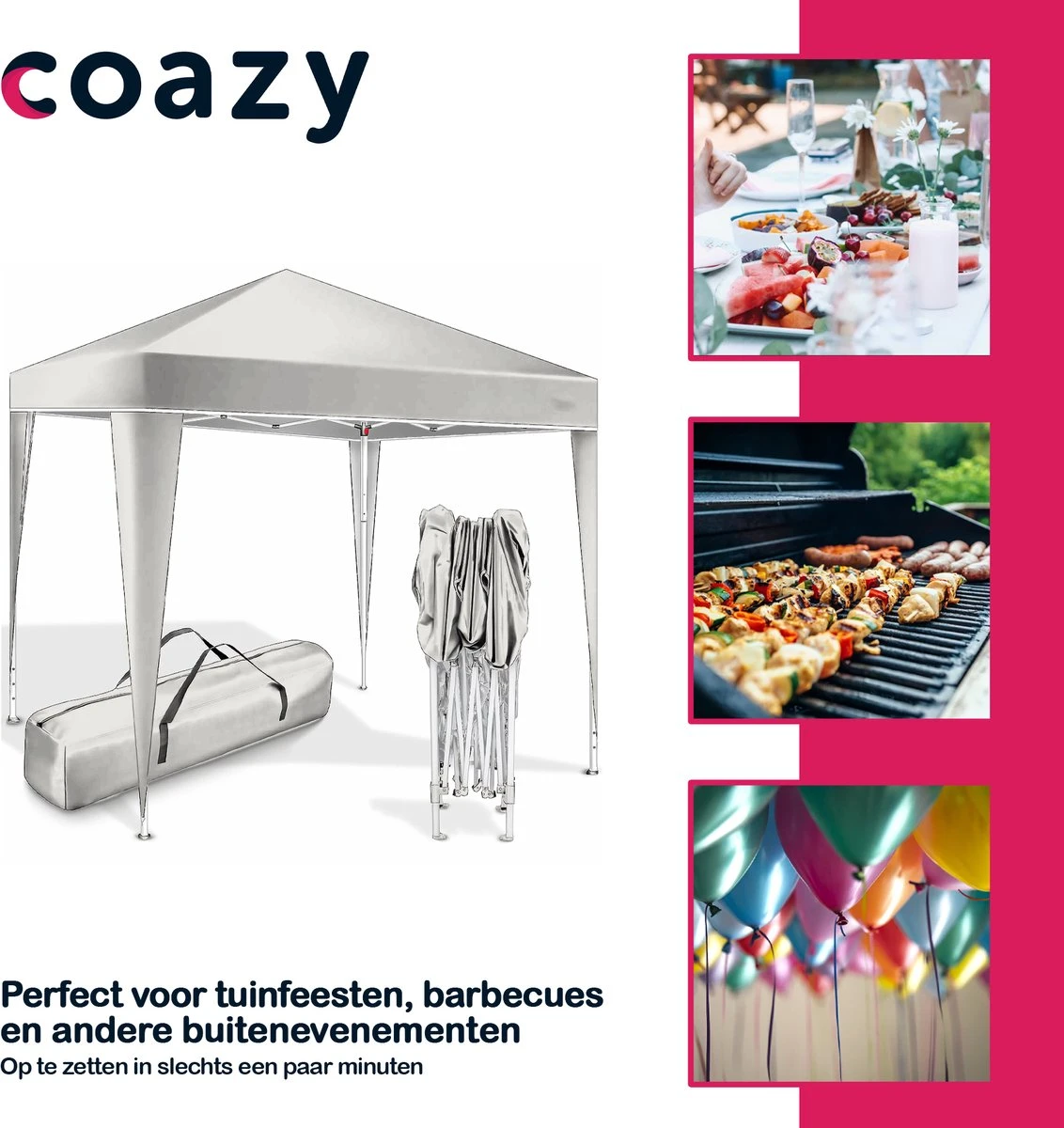 Coazy Waterdichte Partytent 3x3 Meter Opvouwbaar - Paviljoen - Easy Up - Pop-up Tent Met Haringen, Touw En Anti Slip Poten - Waterdicht - Partytenten Weerbestendig - Afbeelding 8