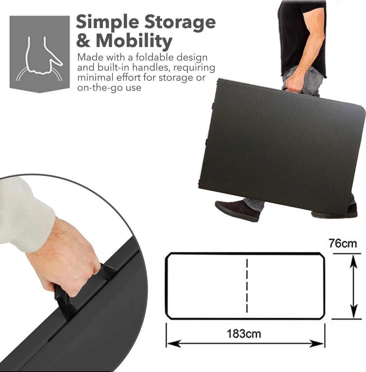 MaxxGarden Vouwtafel - Zwart - Rotanlook - 180x75x74 Cm - Afbeelding 3