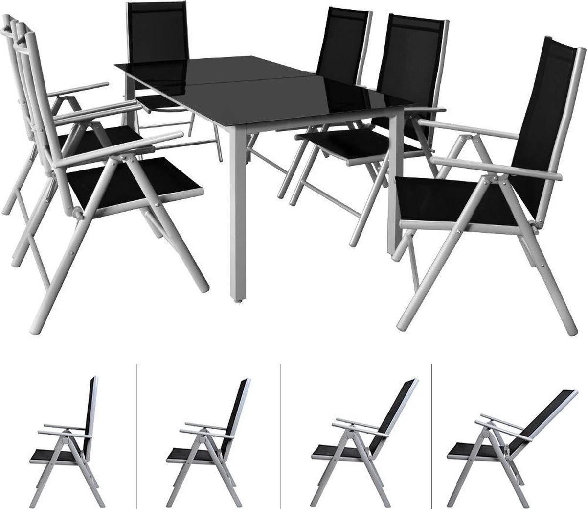 Casaria Alumunium Tuinset Bern - 6 Stoelen + 1 Tafel – Zilver - Afbeelding 6