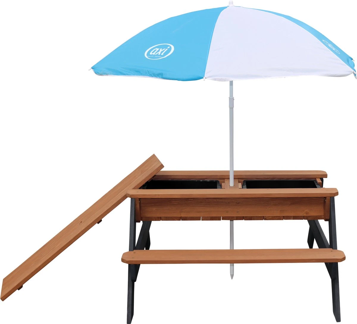 AXI Nick Zand & Water Picknicktafel In Antraciet/Bruin - Parasol Blauw/Wit - Picknick Tafel Voor Kinderen Van Hout - Afbeelding 7