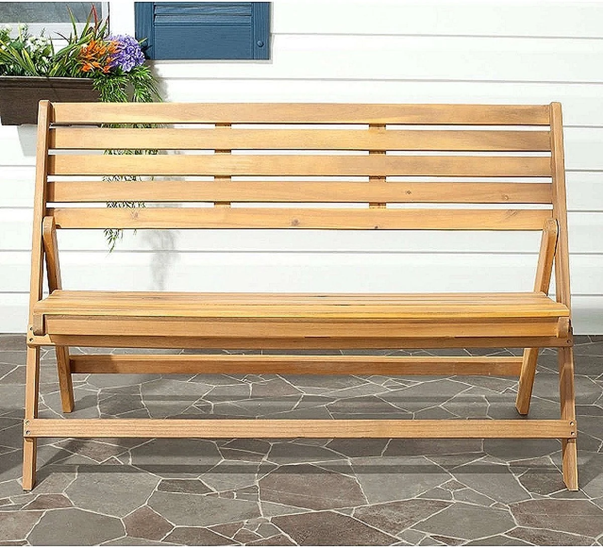 Opklapbare Bank - Houten Bankje - Houten Bankje Buiten - Houten Bankje Tuin - Tuinbank - Tuinmeubelen - Tuinbank Hout - Balkon Bankje - Afbeelding 2