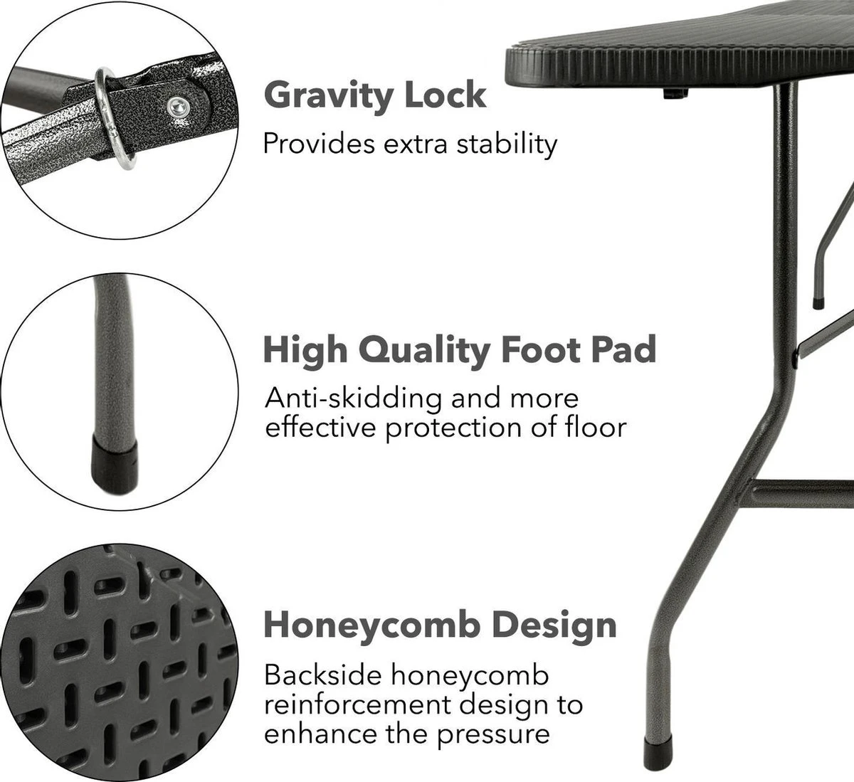 MaxxGarden Vouwtafel - Zwart - Rotanlook - 180x75x74 Cm - Afbeelding 4