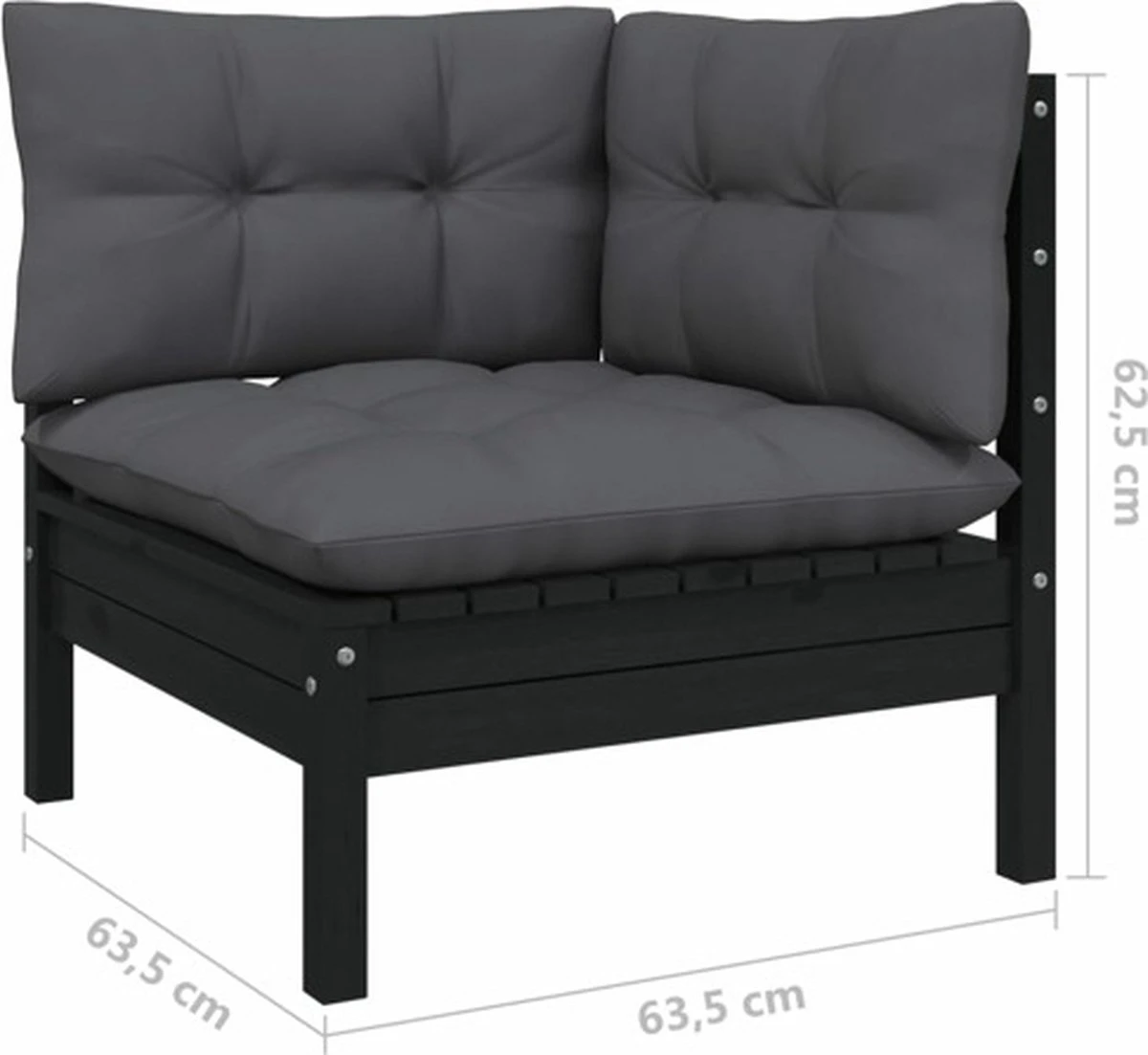 VidaXL 3-delige Loungeset Met Kussens Massief Grenenhout Zwart - Afbeelding 5