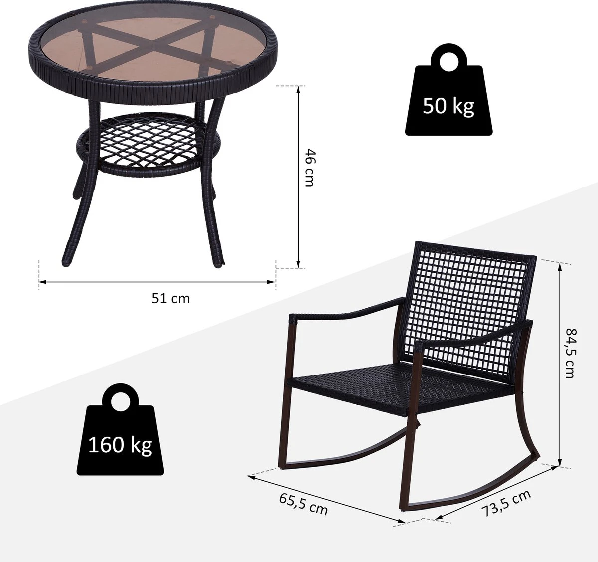 Outsunny Tuinset 7-delig Schommelstoel Set Zitgroep Met Kussens Rotan Bruin 863-030 - Afbeelding 9