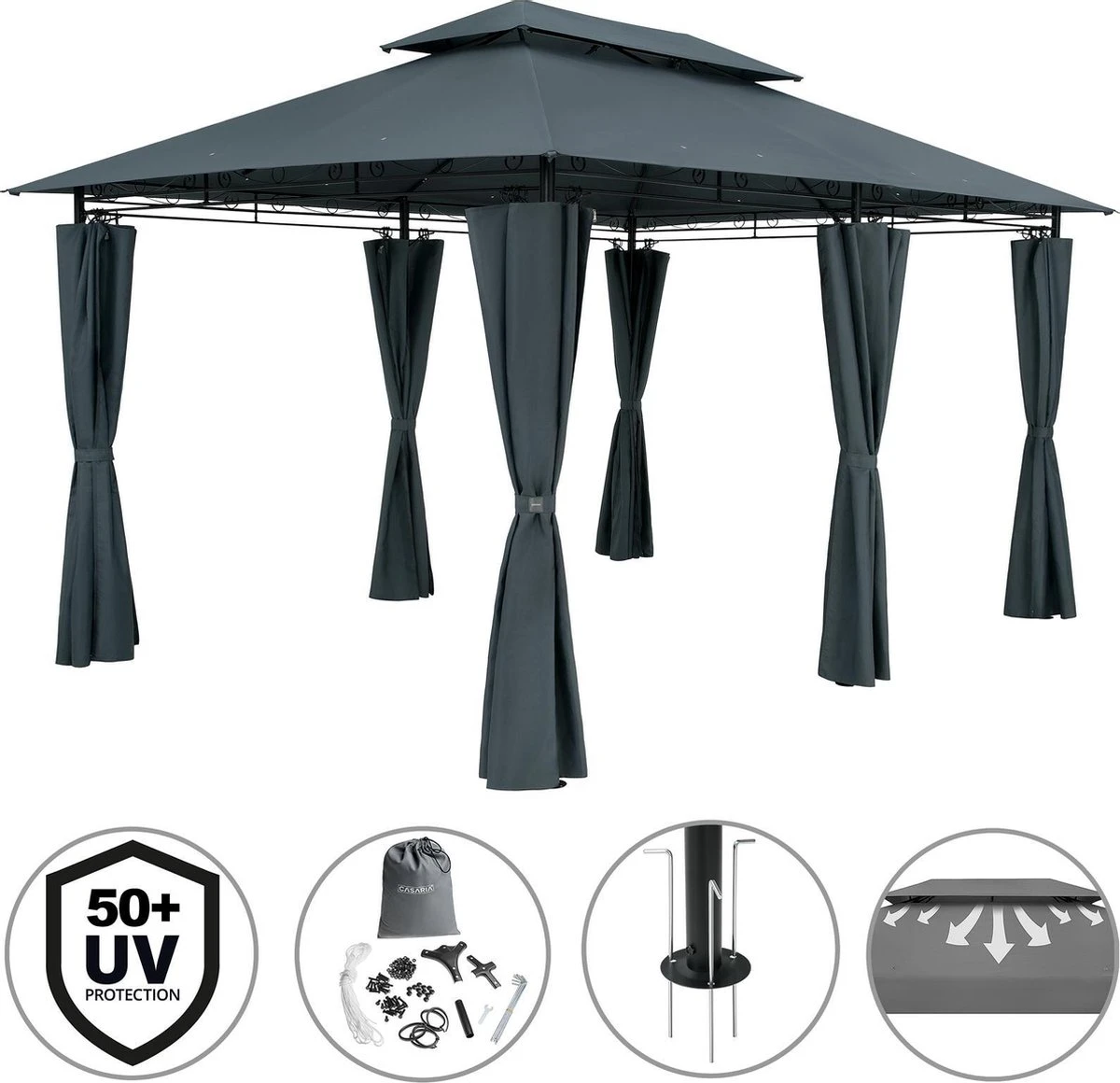 Casaria Paviljoen Topas 3x4m - UV-bescherming 50+ - Antraciet - Afbeelding 5