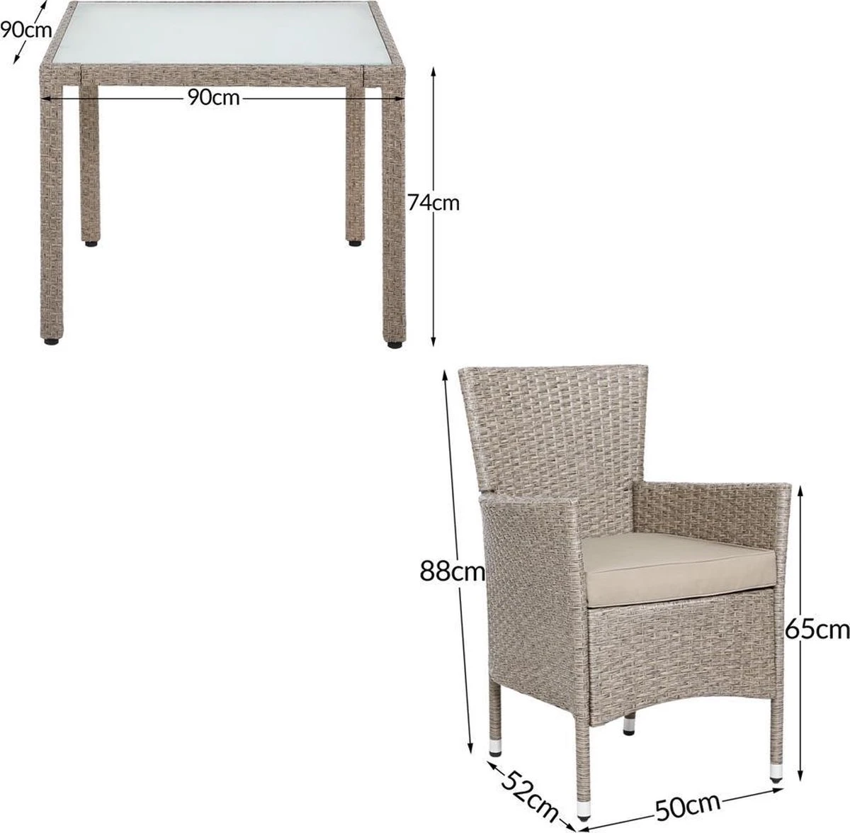 Casaria Polyrattan Tuinset - 4 Stoelen & Tafel 90x90 Cm - Beige Grijs - Afbeelding 8