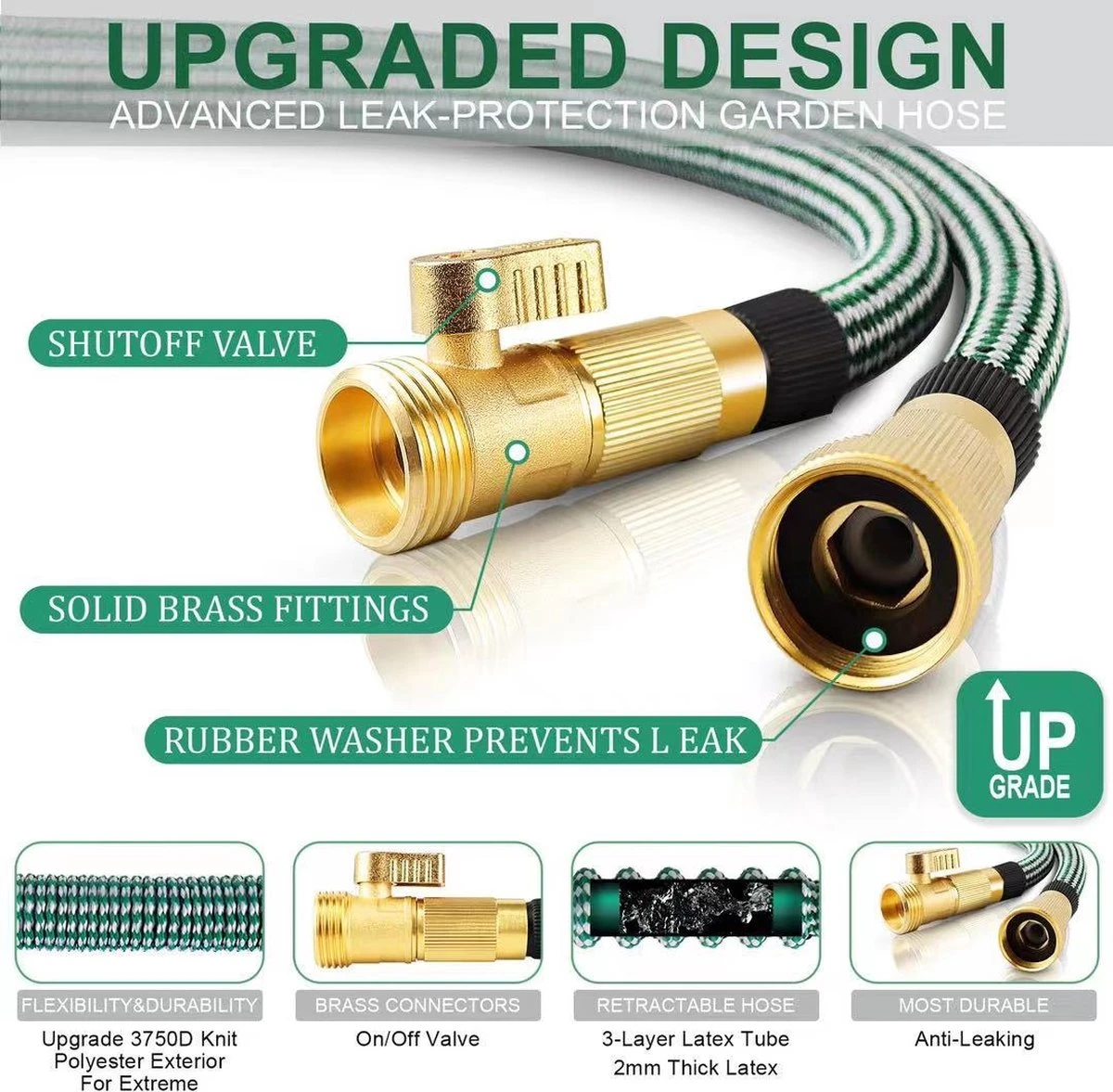 IBright Extra Sterke Uitrekbare Tuinslang - Flexibel - 15 Meter - Inclusief Opbergtas ,Sproeier ,Koppelstuk En Ophanghaak - Groen - Afbeelding 4