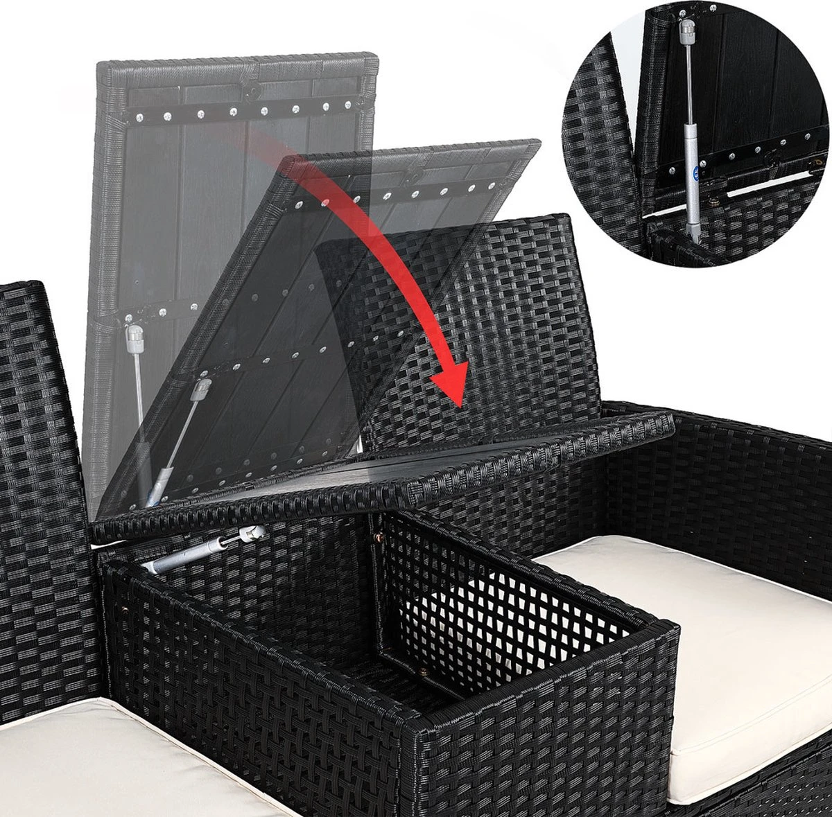 Casaria Tuinbank Polyrattan – 2 Zitter Incl. Tafel & Kussens – Zwart - Afbeelding 10