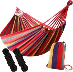 Dubbele Hangmat Rood - 1 Of 2 Persoons - Lig Oppervlak 190x150cm - Lengte 260cm