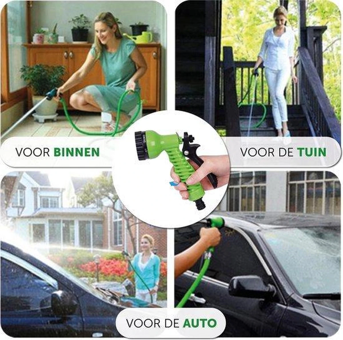 Merkloos Tuinslang - Tuinslag Flexibel - Tuinslag Flexibel 15M -15 Meter - Tuinslangen - Uitrekbaar - Met Koppelstuk - 7 In 1 Sproeikop - Afbeelding 2