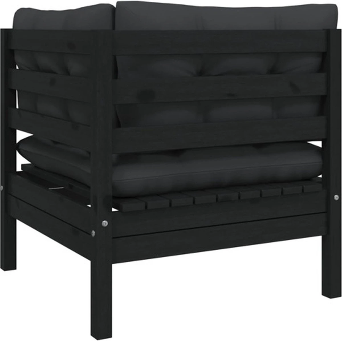 VidaXL 3-delige Loungeset Met Kussens Massief Grenenhout Zwart - Afbeelding 11