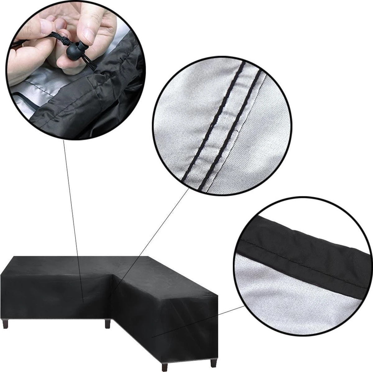 Merkloos Beschermhoes Voor Lounge Set - 215x87x80cm - Zwart - Tuin Set Beschermer - Afdekhoes Voor Lounge Bank - De Ideale Bescherming Voor Je Tuinmeubelen - Afbeelding 6