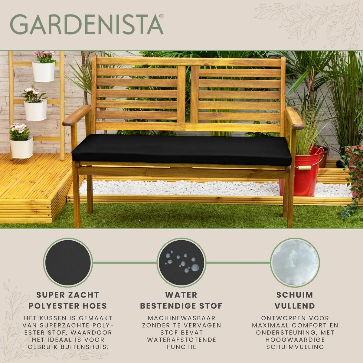 Gardenista Tuinbankkussen - Patio Meubilair Buiten 3-zitter BankKussen Voor Tuin -tuinkussen Voor Tuin Bank - Zachte En Lichtgewicht Waterbestendig Materiaal - 140cm X 47cm - Afbeelding 3