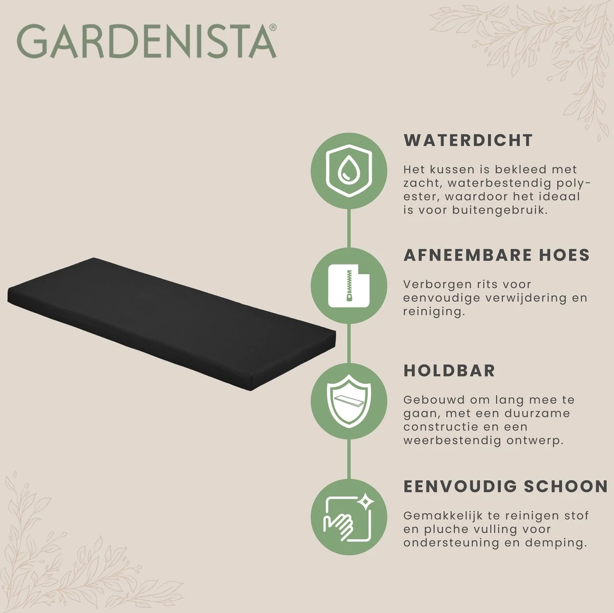 Gardenista Tuinbankkussen - Patio Meubilair Buiten 3-zitter BankKussen Voor Tuin -tuinkussen Voor Tuin Bank - Zachte En Lichtgewicht Waterbestendig Materiaal - 140cm X 47cm - Afbeelding 4