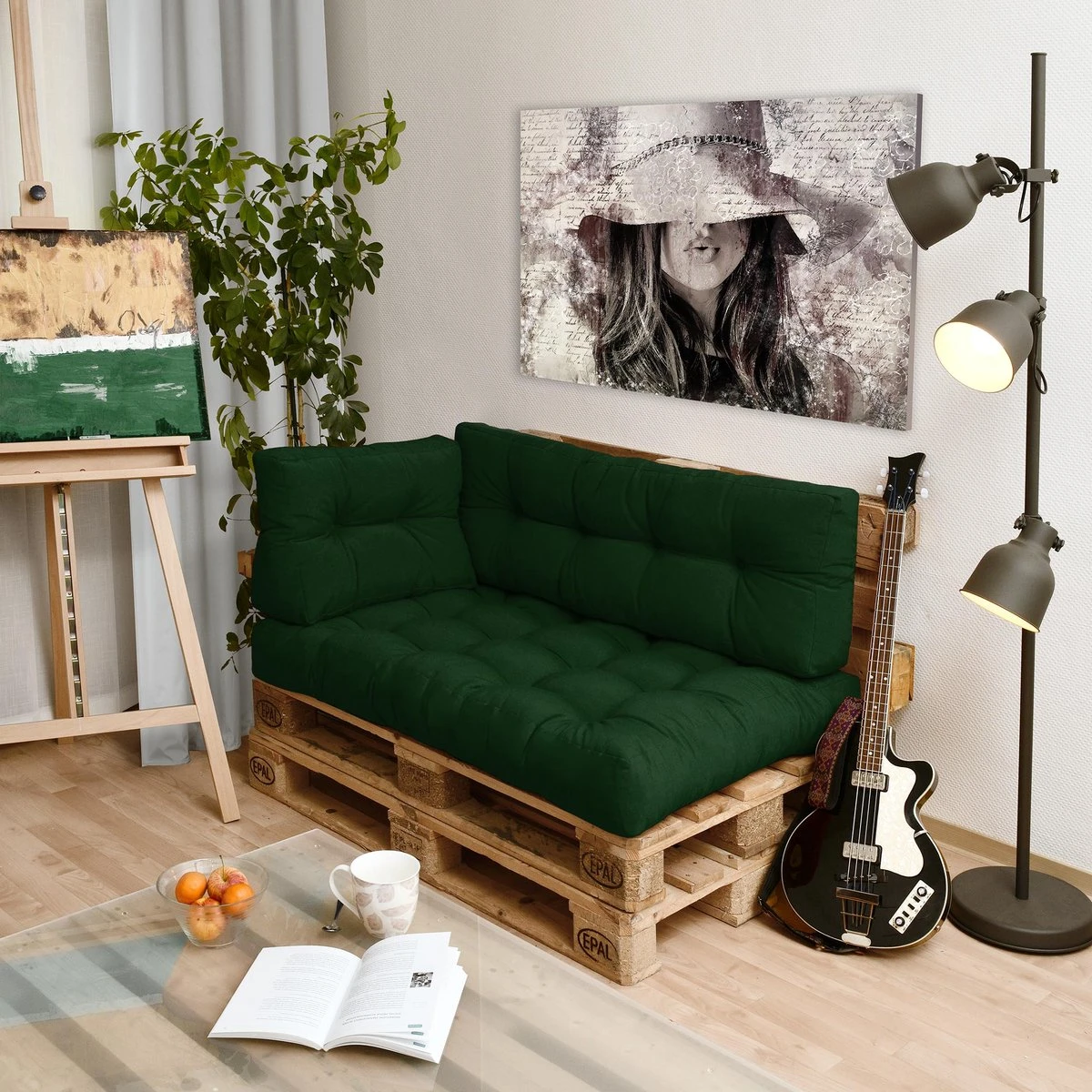 Beautissu Style – Palletkussen Set – 1x Zitkussen 120x80 Cm & 1x Rugkussen 120x40 Cm – Donker Groen - Afbeelding 4