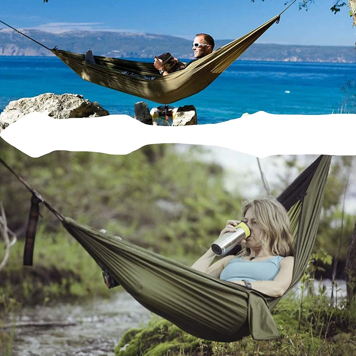 IBright Hangmat XXL - Complete Set – Incl. Karabijnhaken En Riemen - Tot 200 Kg - 270x140cm - Leger Groen - Afbeelding 3