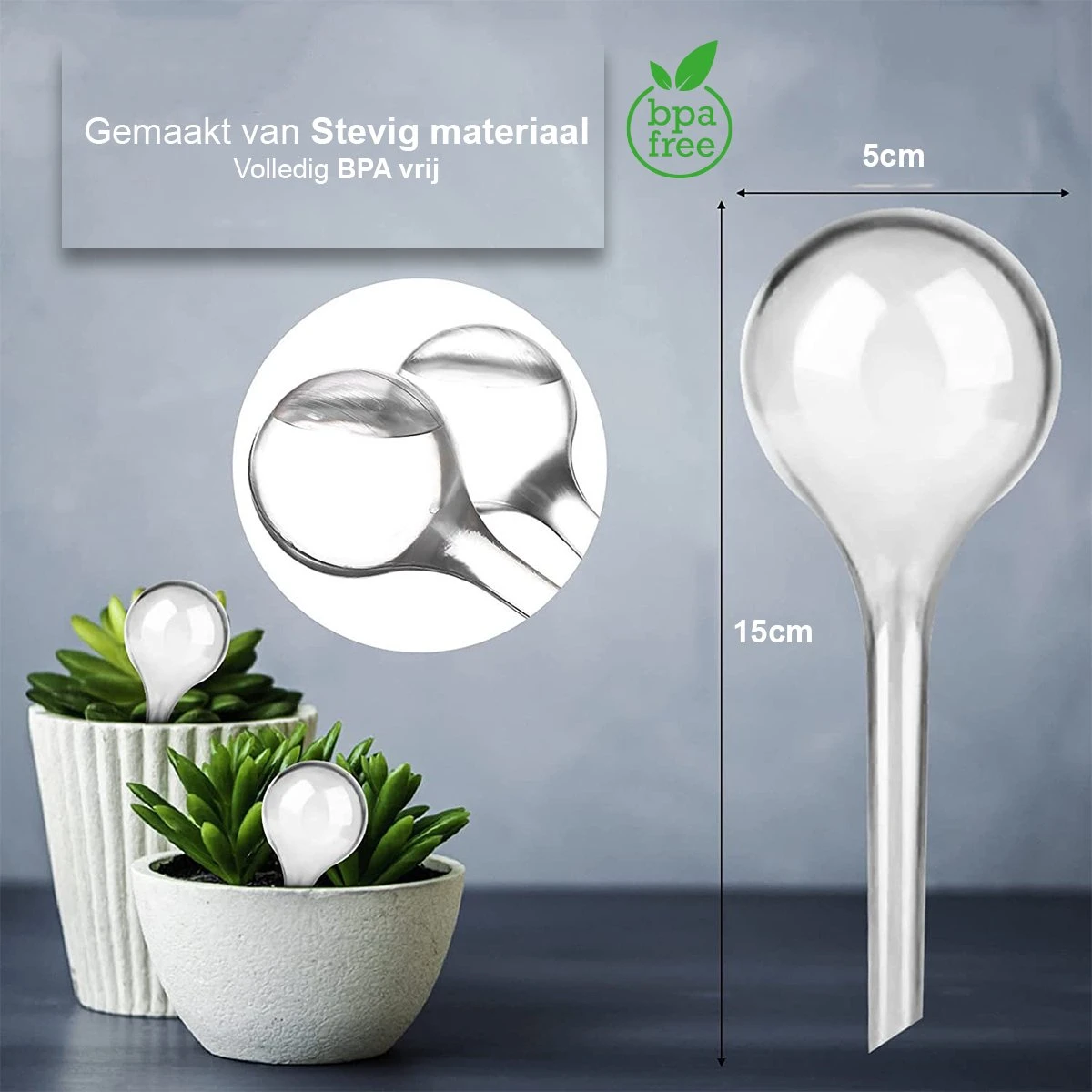 Waterdruppelaar Set Van 6 Stuks - Waterdruppelaar Voor Planten - Watergeefsysteem - Waterbol Irrigatiesysteem - Automatisch Druppelsysteem Voor Kamerplanten & Tuin - Watergever - Doorzichtig - 15cm - Afbeelding 5