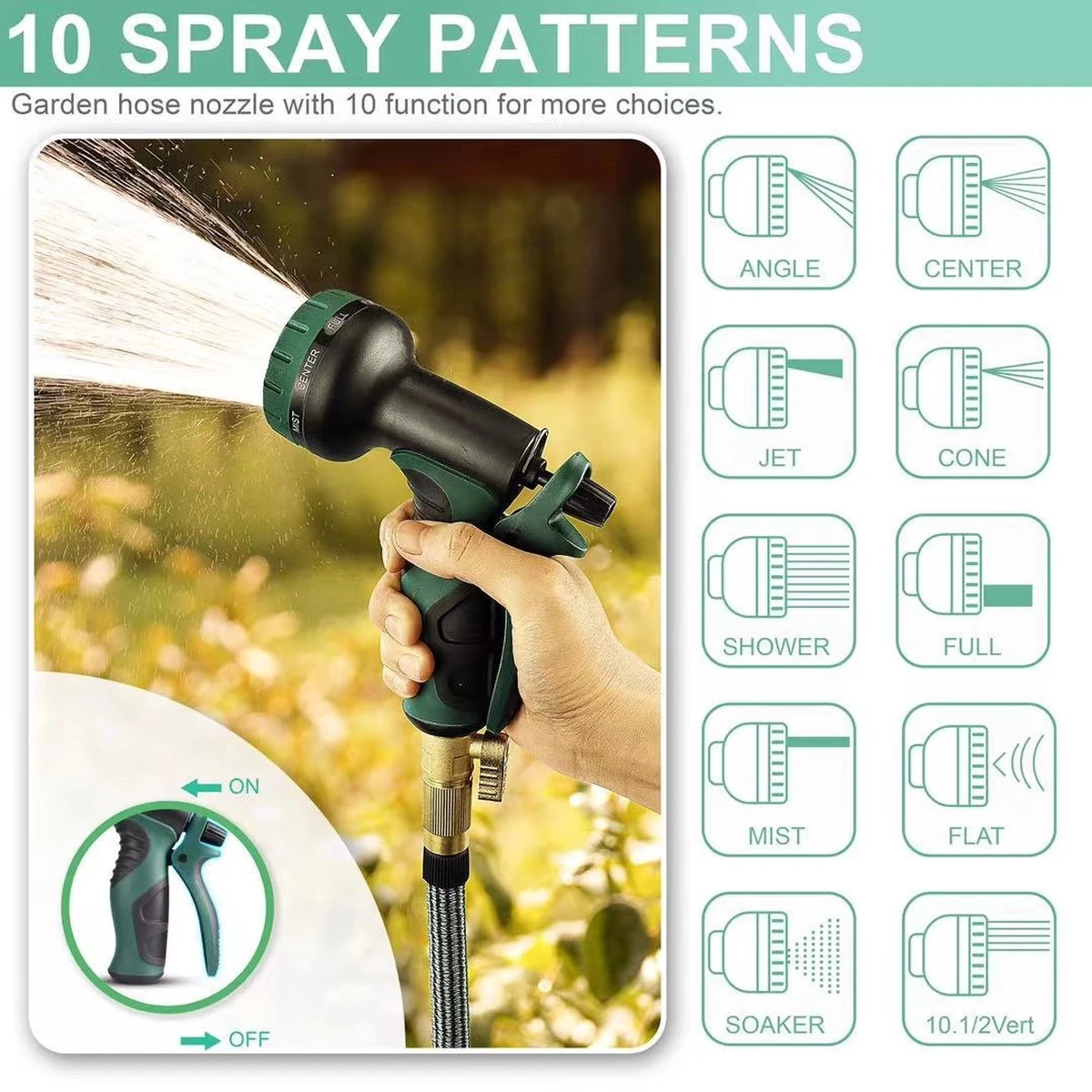 IBright Extra Sterke Uitrekbare Tuinslang - Flexibel - 15 Meter - Inclusief Opbergtas ,Sproeier ,Koppelstuk En Ophanghaak - Groen - Afbeelding 2