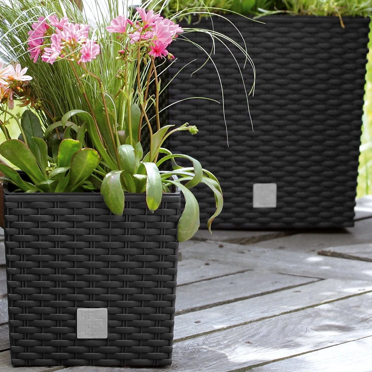 Prosperplast Kunststof Rato Rotan Bloempot/plantenpot Met Binnenpot Antraciet 40 Cm - Bloempotten Voor Binnen En Buiten - Afbeelding 8