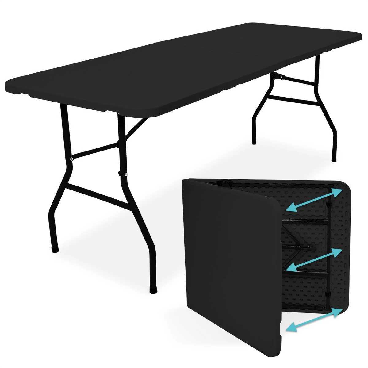LifeGoods Klaptafel - Inklapbaar - 70x180cm - Verstelbare Vouwtafel - Weerbestendig - Zwart