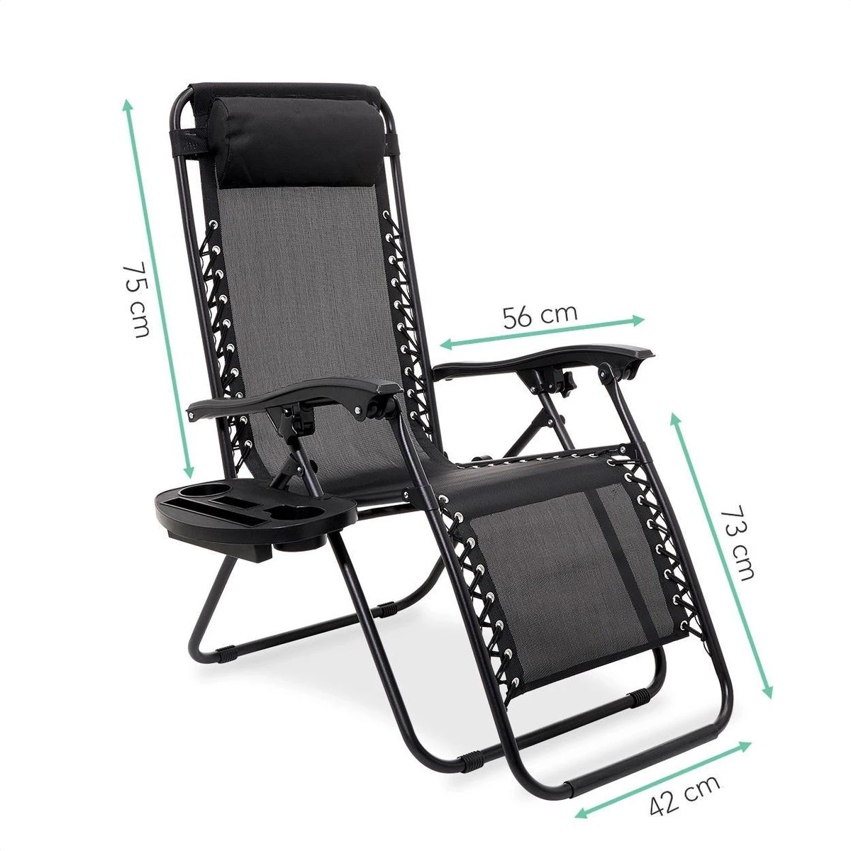 LifeGoods Opvouwbare Tuinstoelen - Verstelbaar Zonnescherm - 2 Stuks - 30°-90° Verstelbaar - Metaal - Zwart - Afbeelding 3
