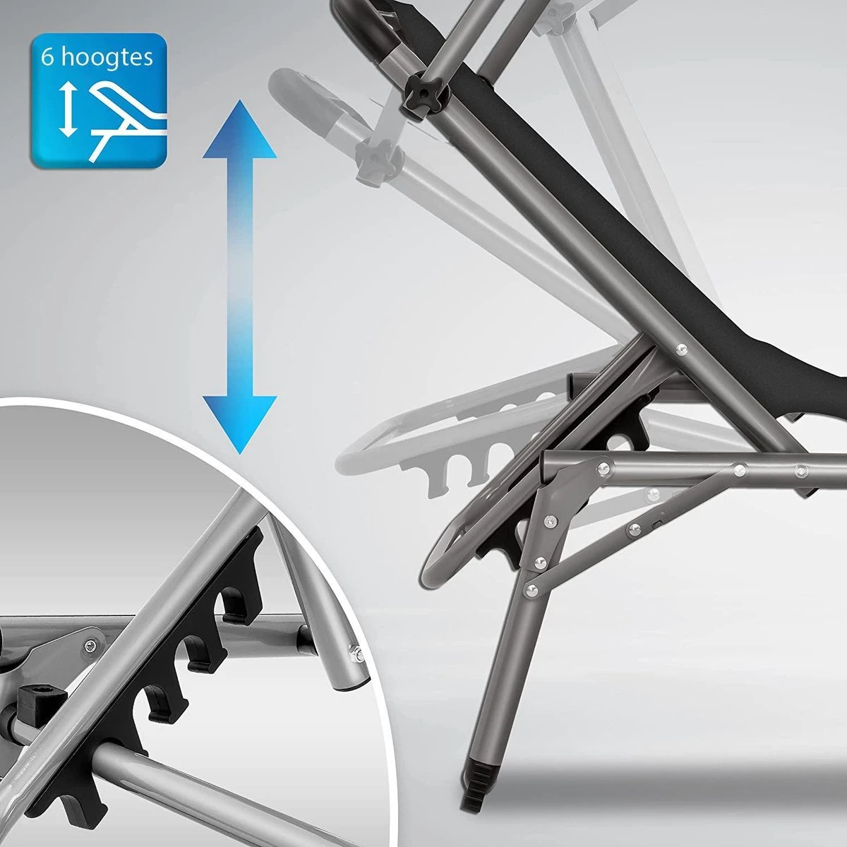 Sens Design Zonnebed - Ligbed Inklapbaar Met Zonneklep - Grijs - Afbeelding 2