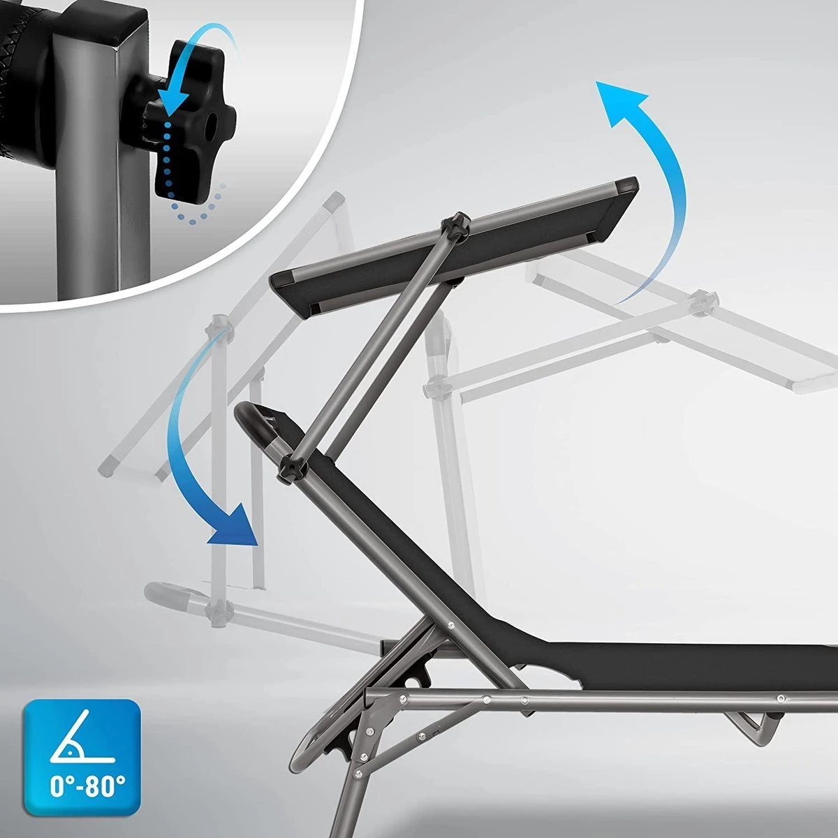 Sens Design Zonnebed - Ligbed Inklapbaar Met Zonneklep - Grijs - Afbeelding 7