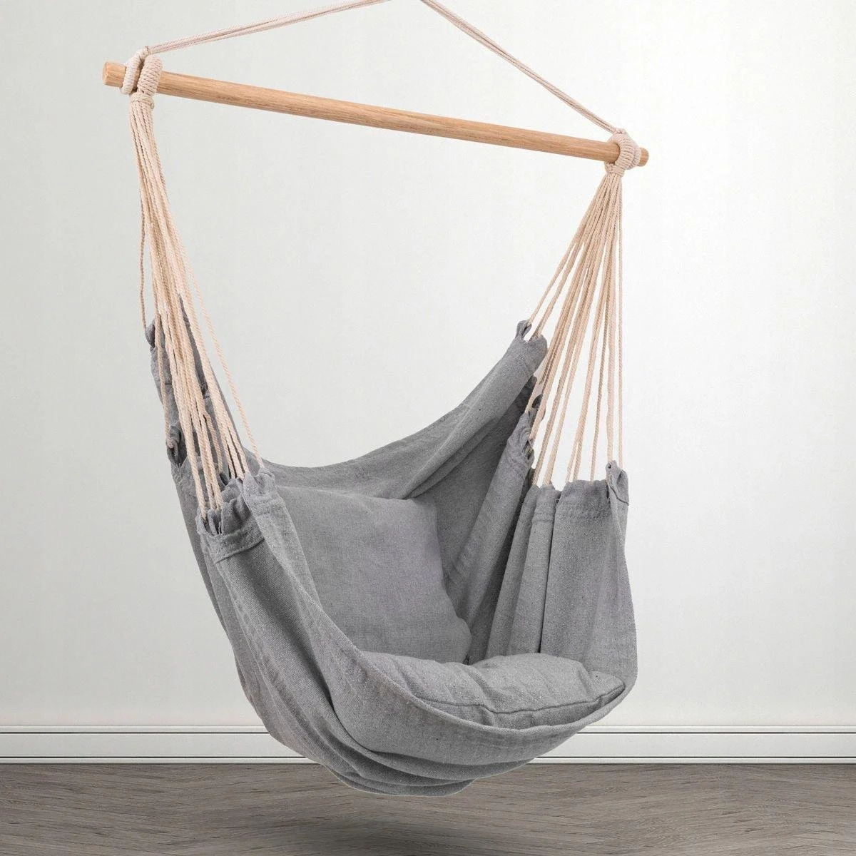 RENALUX Hangstoel Buiten En Binnen - Hangstoel Voor Binnen - Hangstoel Zonder Standaard - Hangstoel Cocoon - Gratis 2 Zachte Kussens - 150 KG - Grijs - Afbeelding 4