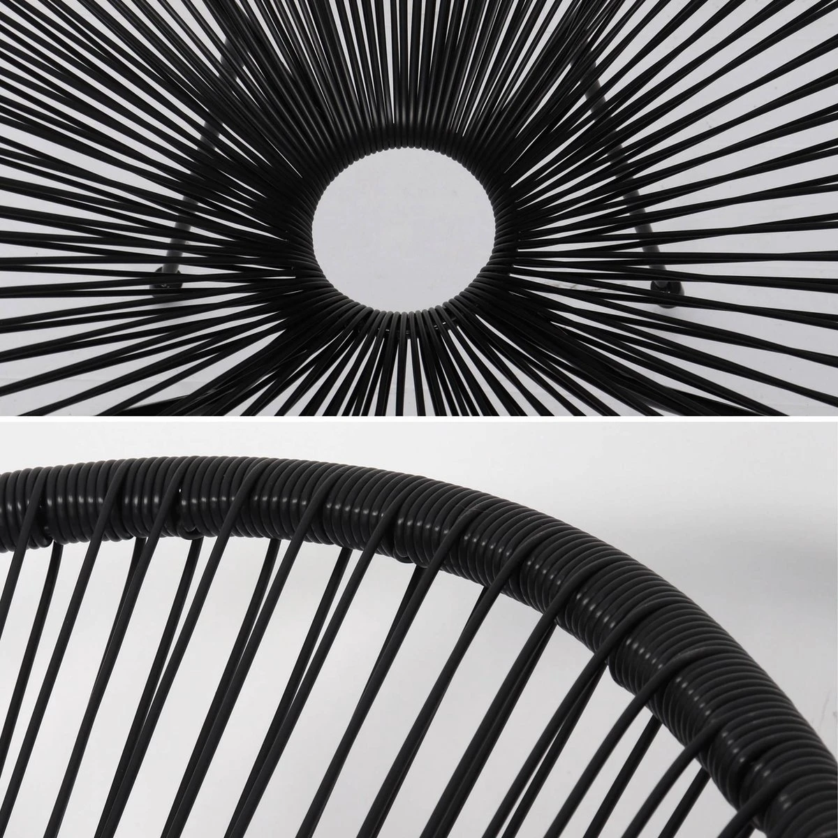 Set Van 2 Design Stoelen Ei-vormig - Acapulco Zwart - Stoelen 4 Poten Retro Design, Plastic Koorden, Binnen/buiten - Afbeelding 6