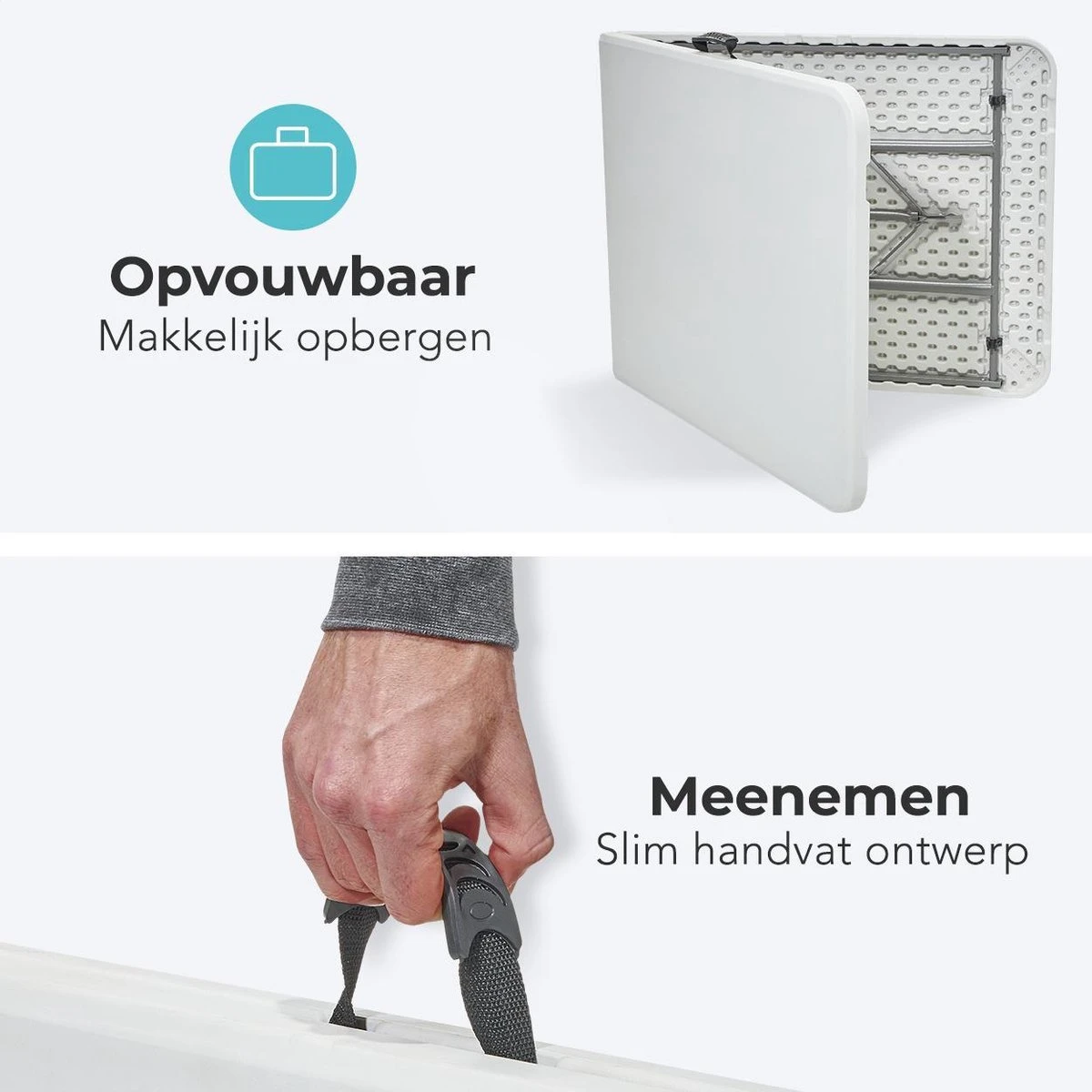 LifeGoods Klaptafel - Inklapbaar - 70x180cm - Verstelbare Vouwtafel - Weerbestendig - Wit - Afbeelding 2