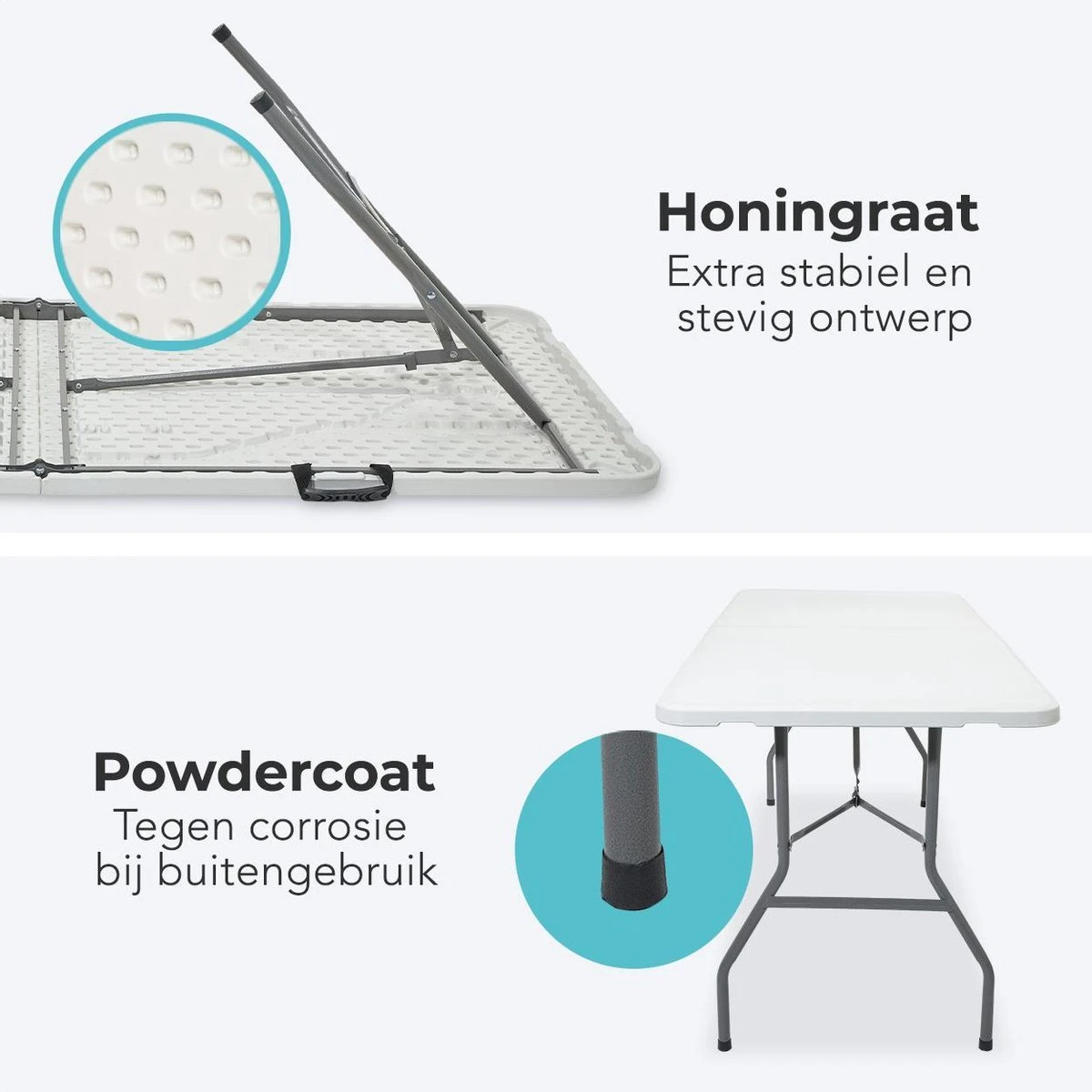LifeGoods Klaptafel - Inklapbaar - 70x180cm - Verstelbare Vouwtafel - Weerbestendig - Wit - Afbeelding 3
