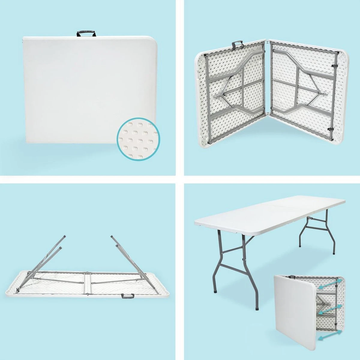 LifeGoods Klaptafel - Inklapbaar - 70x180cm - Verstelbare Vouwtafel - Weerbestendig - Wit - Afbeelding 6