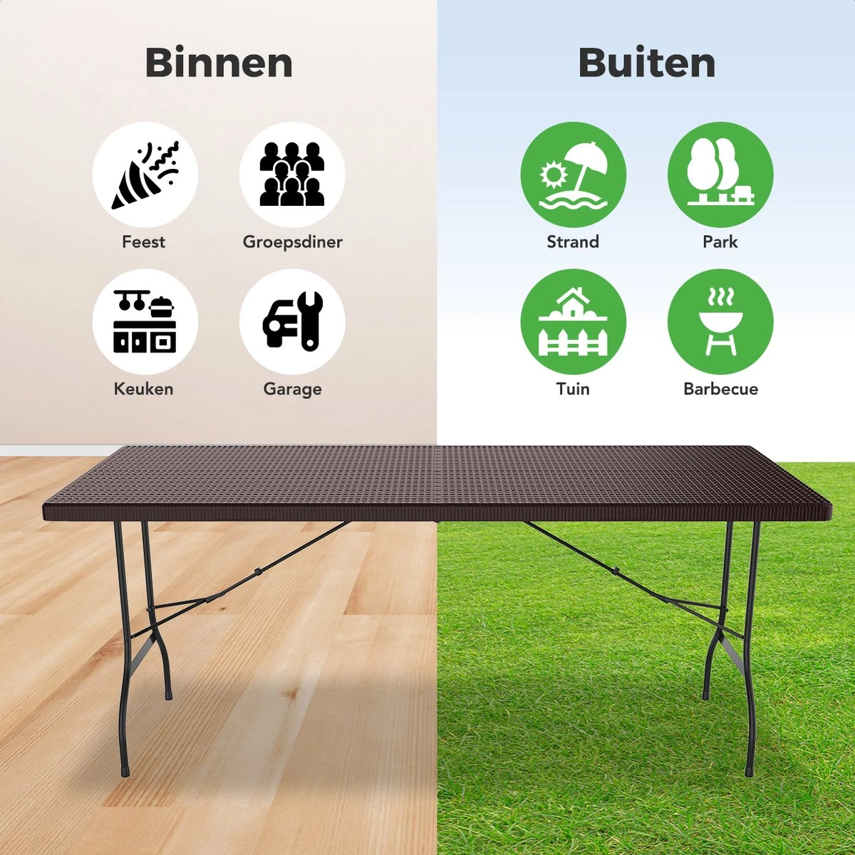 LifeGoods Klaptafel - Inklapbaar - 180 Cm - 6 Tot 8 Personen - Bruin - Afbeelding 3