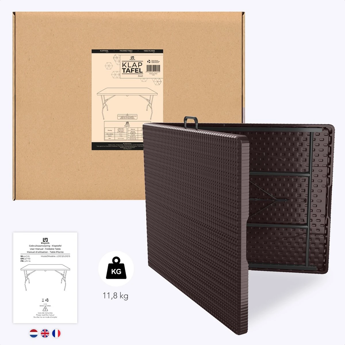 LifeGoods Klaptafel - Inklapbaar - 180 Cm - 6 Tot 8 Personen - Bruin - Afbeelding 7