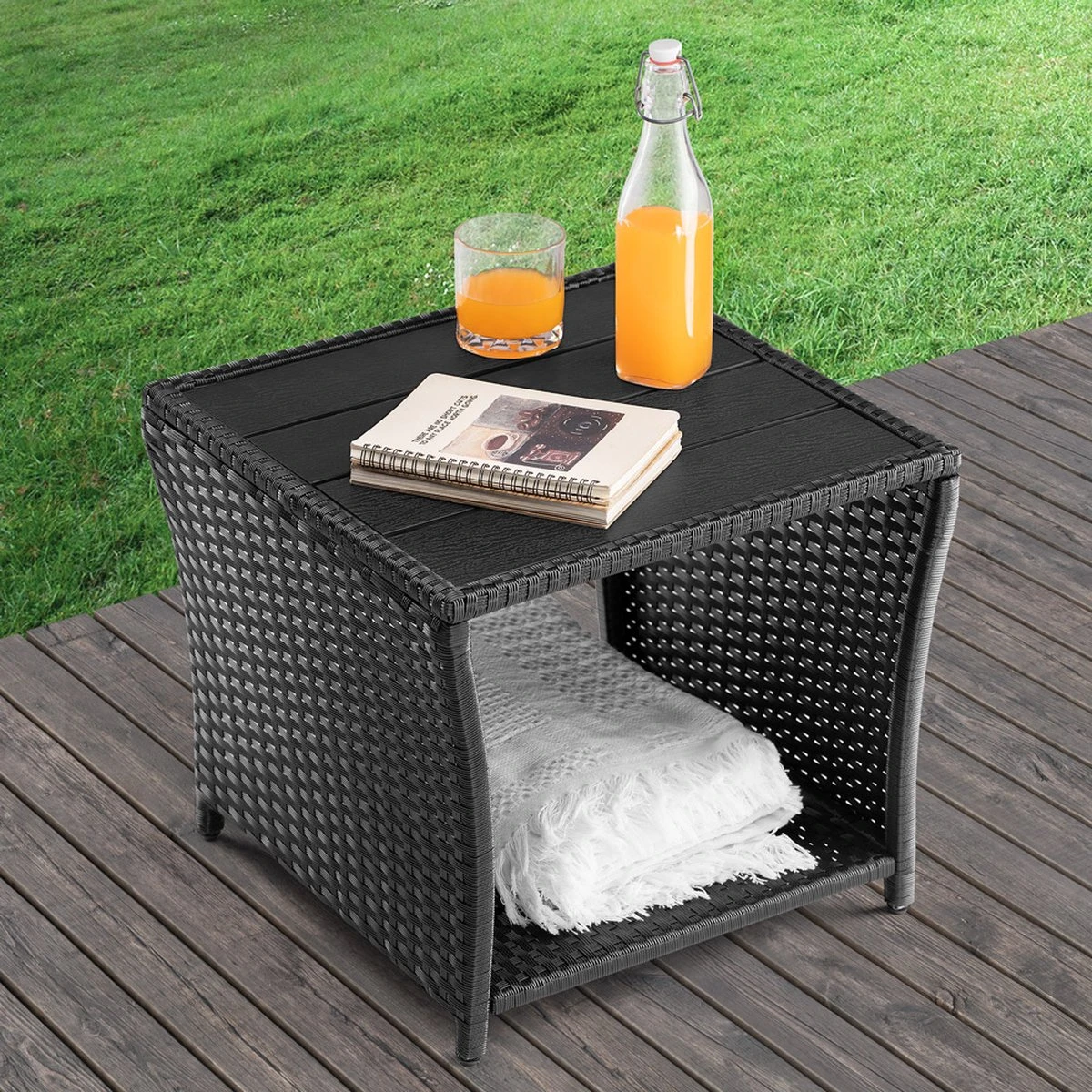 Casaria Polyrattan Bijzettafel - WPC Tafelblad 45x45x40cm – Zwart - Afbeelding 9