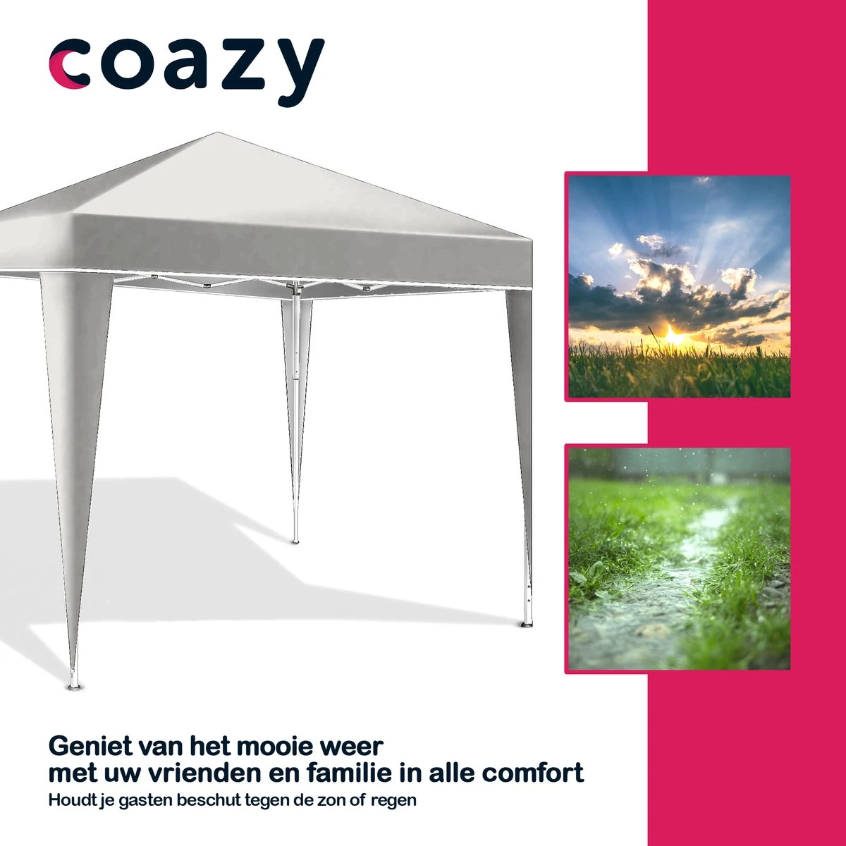 Coazy Waterdichte Partytent 3x3 Meter Opvouwbaar - Paviljoen - Easy Up - Pop-up Tent Met Haringen, Touw En Anti Slip Poten - Waterdicht - Partytenten Weerbestendig - Afbeelding 7
