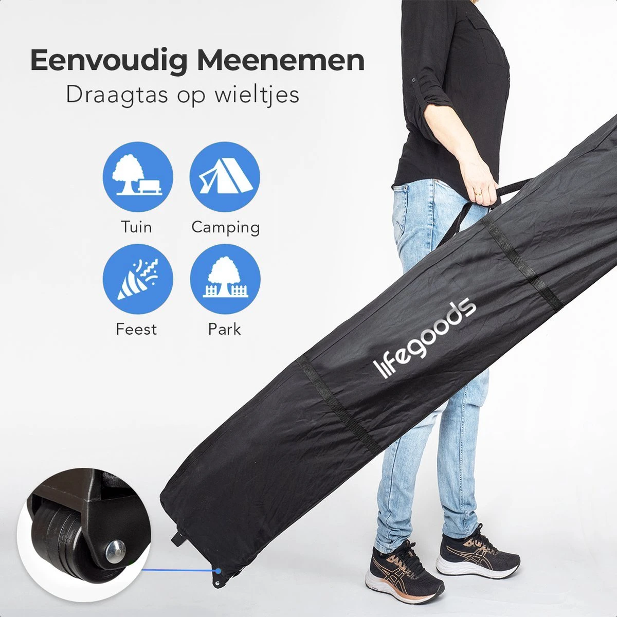 LifeGoods Partytent - 3x4.5 M - Zijwanden - Easy Up - Opvouwbaar - Waterdicht - Draagtas Met Wieltjes - Donkerblauw - Afbeelding 2