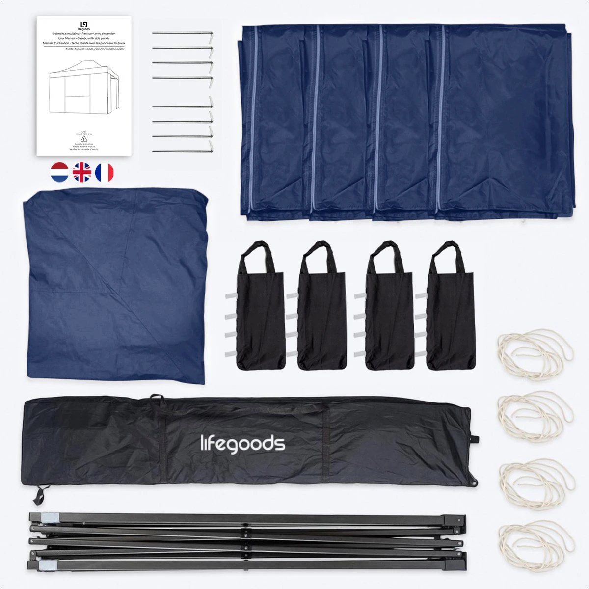 LifeGoods Partytent - 3x4.5 M - Zijwanden - Easy Up - Opvouwbaar - Waterdicht - Draagtas Met Wieltjes - Donkerblauw - Afbeelding 10