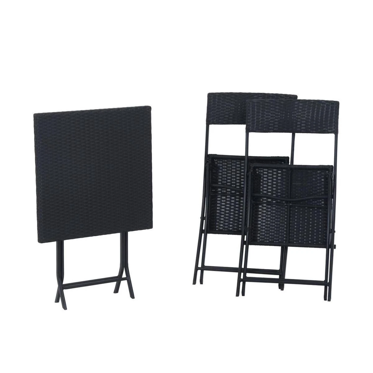 Merkloos 3-delige Bistroset Poly Rattan - Inklapbaar - Balkon Tuinmeubelset - Zwart - Afbeelding 2