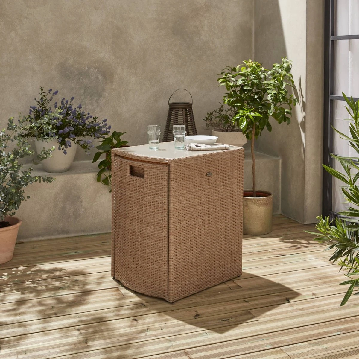 Alice's Garden Balkonset Doppio - 2 Stoelen - Inschuifbaar - Wicker - Beige - Afbeelding 6