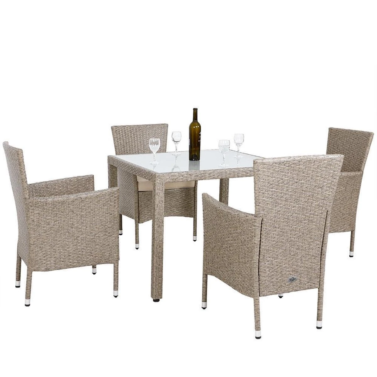Casaria Polyrattan Tuinset - 4 Stoelen & Tafel 90x90 Cm - Beige Grijs - Afbeelding 6