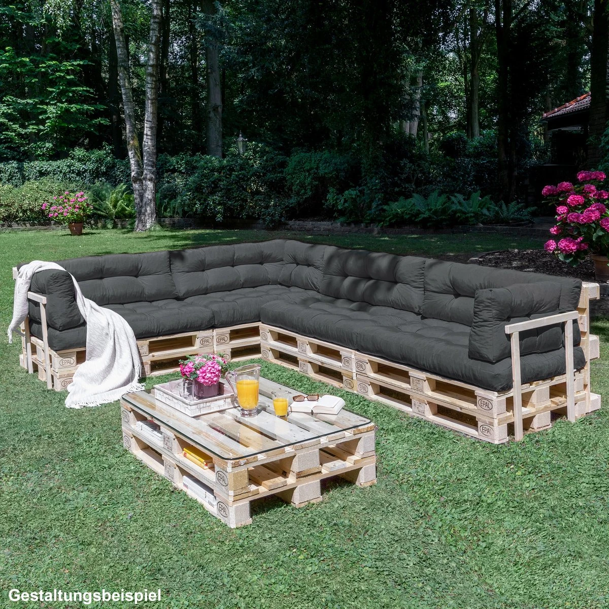 Beautissu Style – Palletkussen Set – 1x Zitkussen 120x80 Cm & 1x Rugkussen 120x40 Cm – Graphiet Grijs - Afbeelding 3