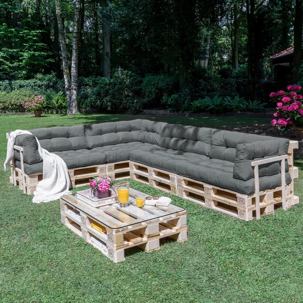 Beautissu Style – Palletkussen Set – 1x Zitkussen 120x80 Cm & 1x Rugkussen 120x40 Cm – Graphiet Grijs - Afbeelding 4