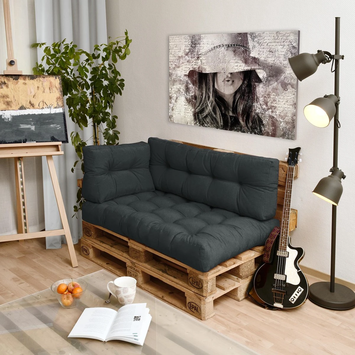 Beautissu Style – Palletkussen Set – 1x Zitkussen 120x80 Cm & 1x Rugkussen 120x40 Cm – Graphiet Grijs - Afbeelding 5